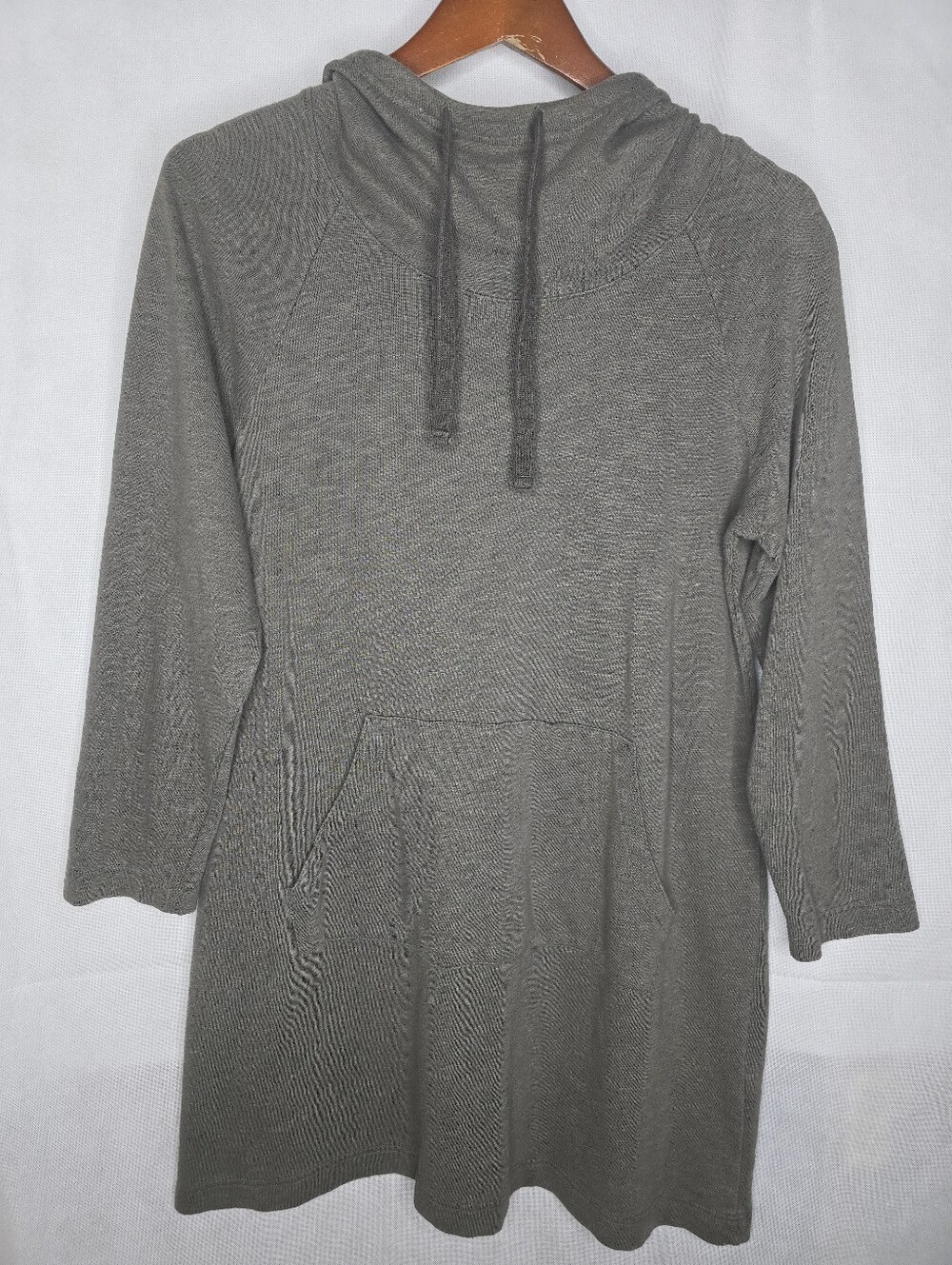Columbia Hooded Tunic Sweatshirt Gray Green Longline Kangaroo Pocket Outdoor L